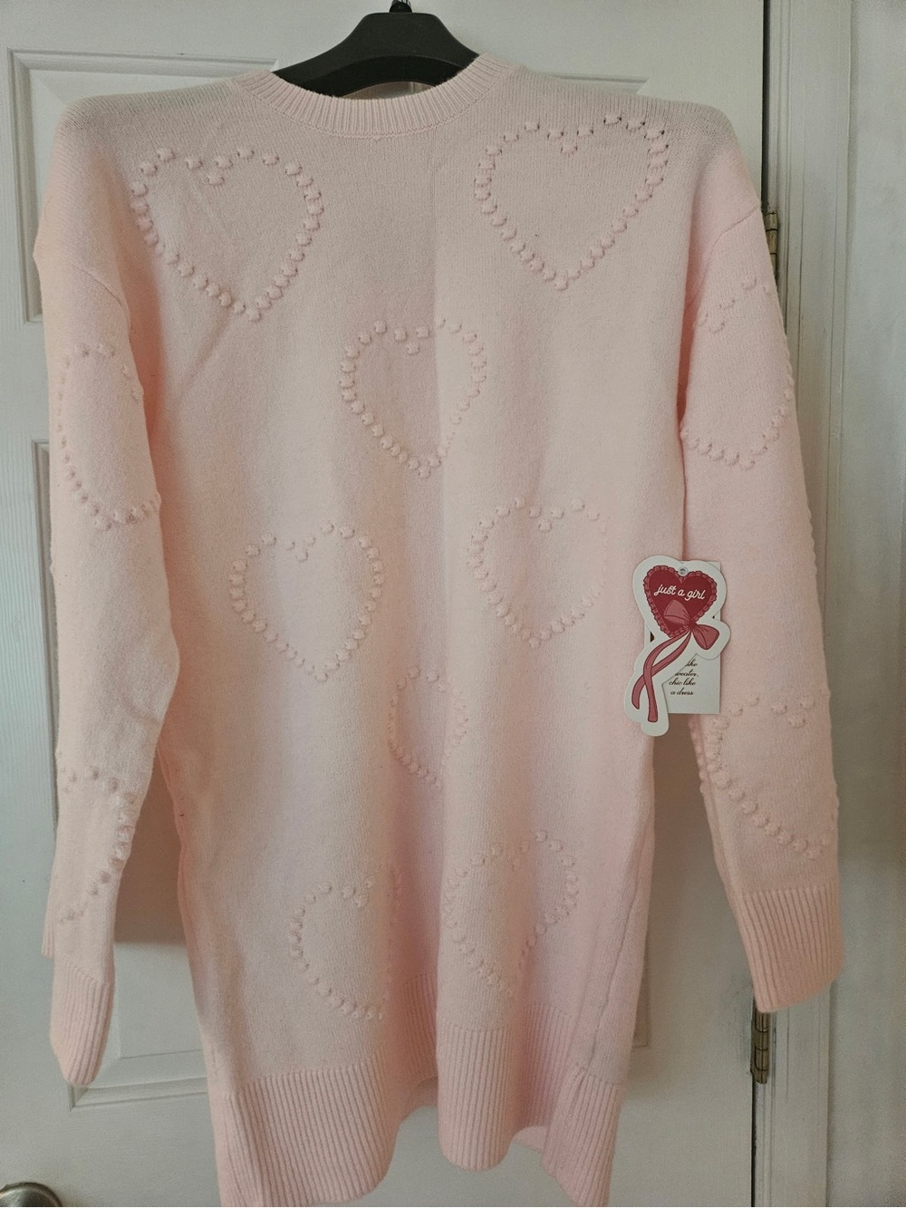 J for Justify Soft Pink Heart-Detail Crewneck Sweater
